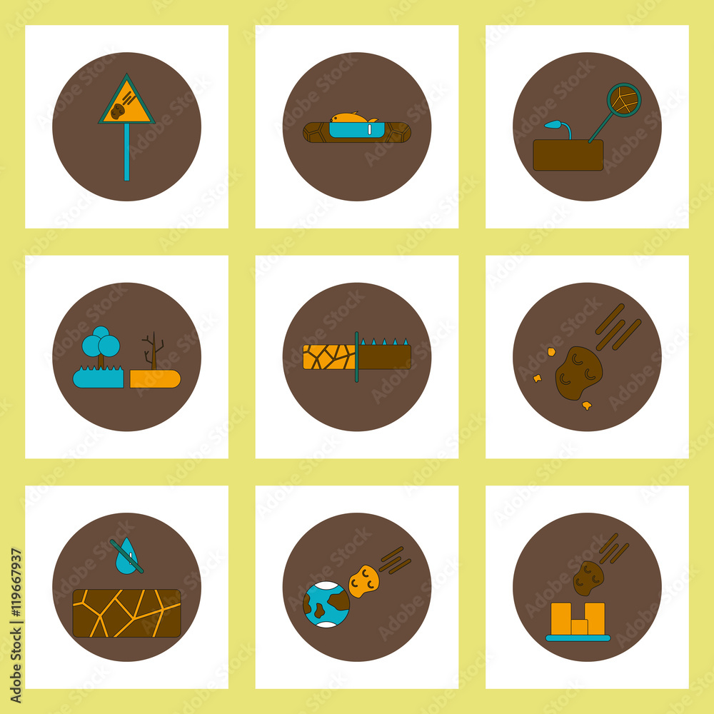 Collection of icons in flat style drought cataclysm