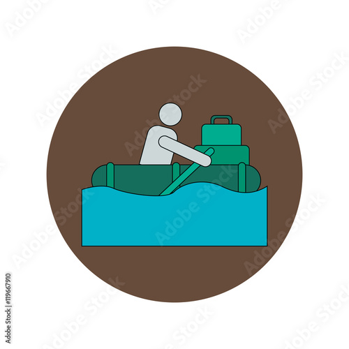 Vector illustration in flat design of man on raft in flood