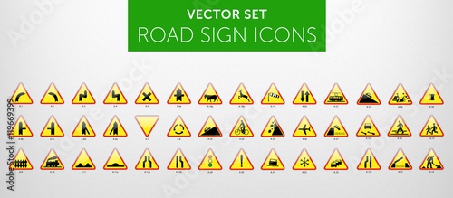 ROAD SIGNS | Znaki Drogowe Ostrzegawcze - vector icon PACK vol.2