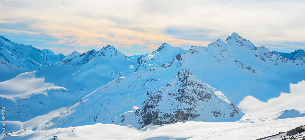 Obraz premium Panorama with range of mountains peaks