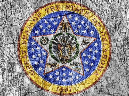 Grudge stone painted US Oklahoma seal flag