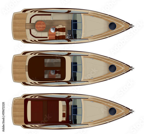 Obraz na plátně Top view of motorboat with open cockpit and with hardtop