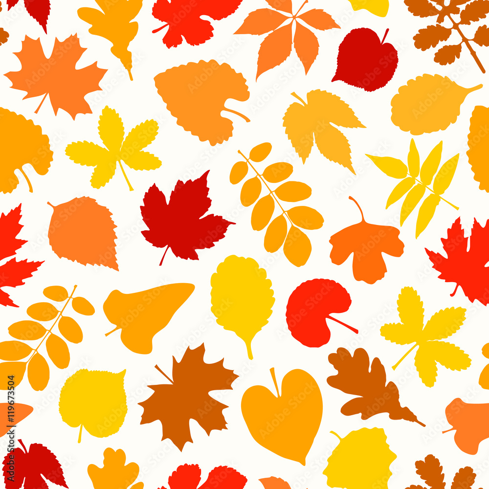 Obraz premium Autumn seamless pattern with colorful leaves. Seasonal vector background..