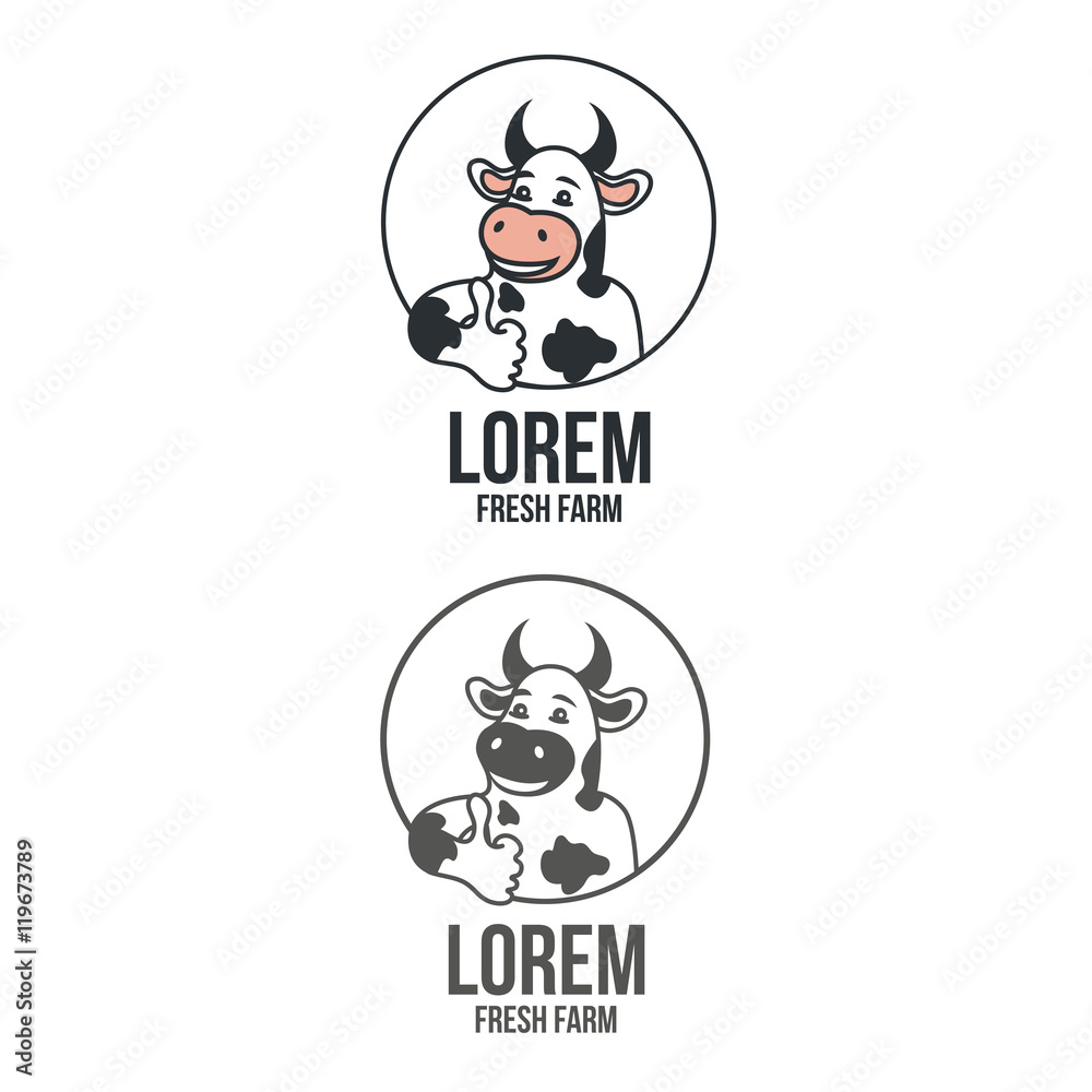 Fototapeta premium Vector thumbs up cow logo design template. Fresh Farm emblem concept icon. Perfect for meat, milk and creamery labels