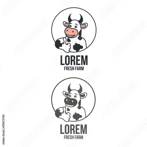 Vector thumbs up cow logo design template. Fresh Farm emblem concept icon. Perfect for meat, milk and creamery labels