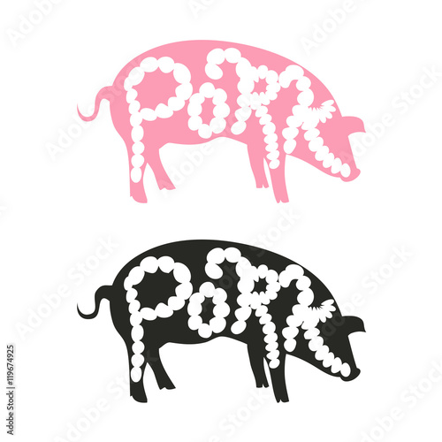 Trendy typographic premium pork meat label. Vector illustration