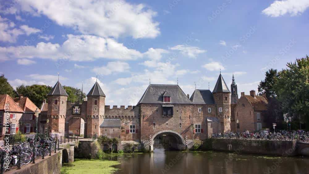 Bikes and pedestrians passing an old medieval city gate, the Netherlands, 4K time lapse Bikes and pedestrians passing an old medieval city gate, the Netherlands, 4K time lapse