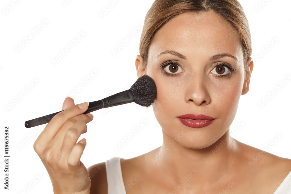 young beautiful woman applied blush young beautiful woman applied blush