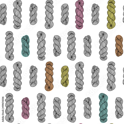 Yarn hanks, seamless background.