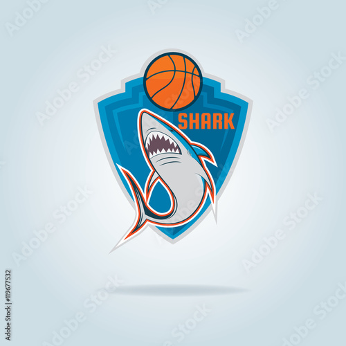 Basketball logo template with shark,vector illustration