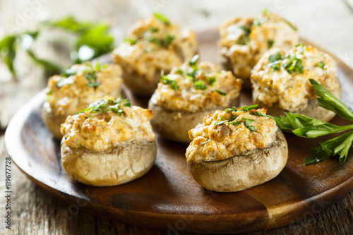Photography Stuffed mushrooms with salmon and cream