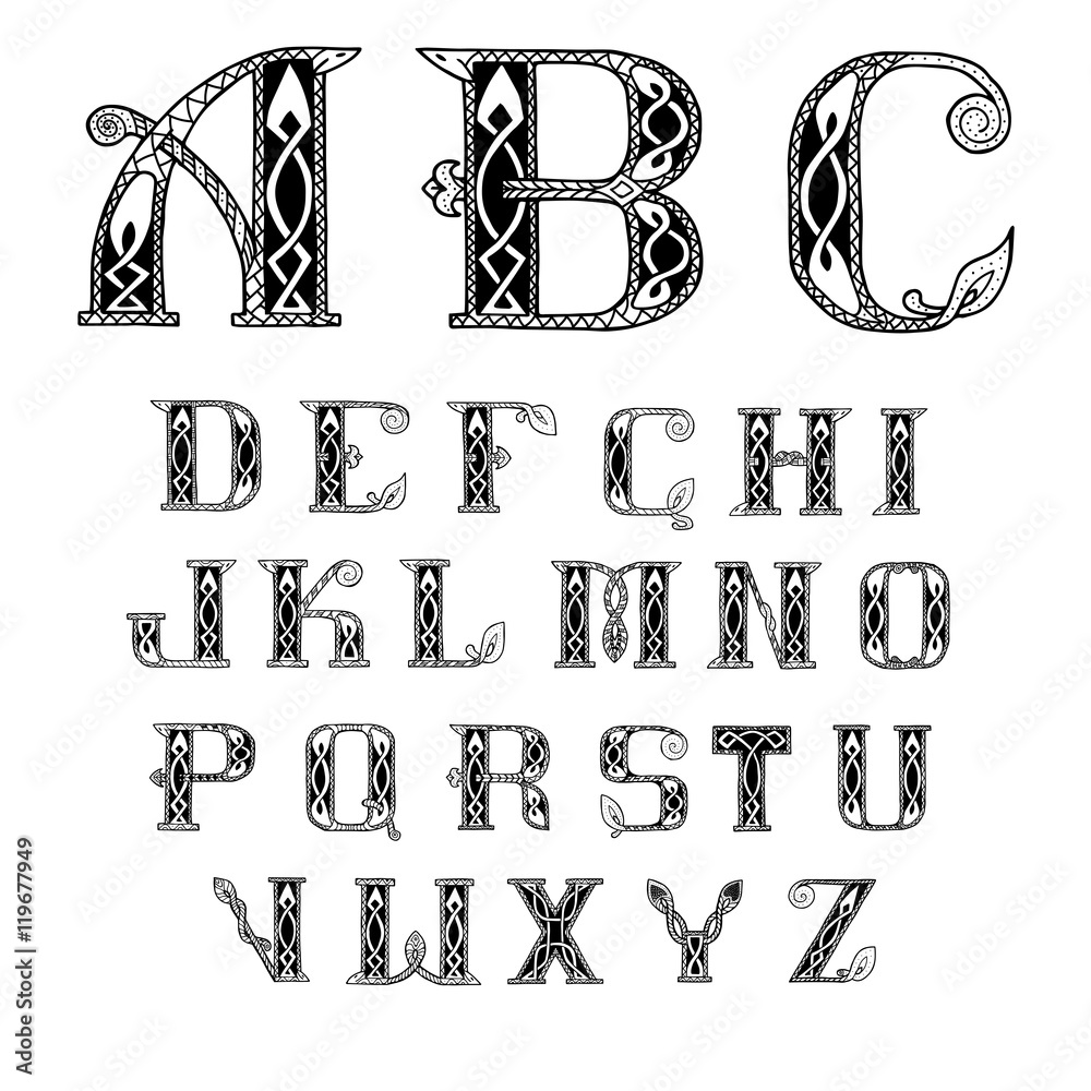 beautiful Celtic font with patterns