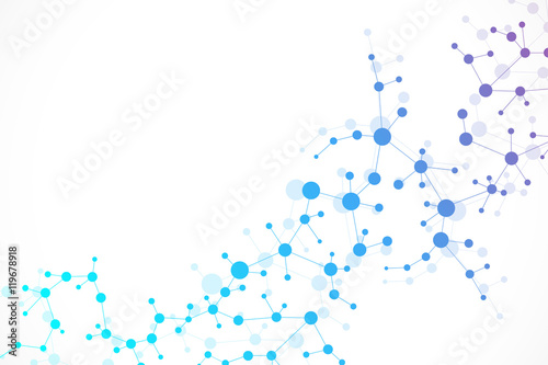 Structure molecule and communication Dna, atom, neurons. Science concept for your design. Connected lines with dots. Medical, technology, chemistry, science background. Vector illustration.