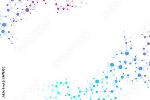 Structure molecule and communication Dna, atom, neurons. Science concept for your design. Connected lines with dots. Medical, technology, chemistry, science background. Vector illustration.