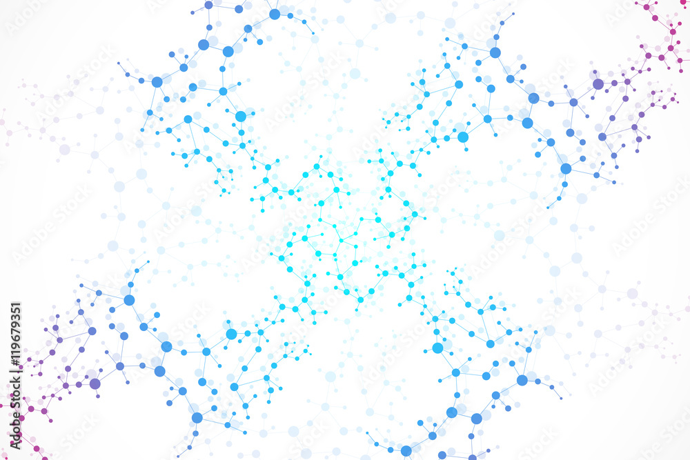 Structure molecule and communication Dna, atom, neurons. Science concept for your design. Connected lines with dots. Medical, technology, chemistry, science background. Vector illustration.