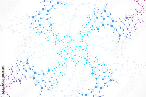 Structure molecule and communication Dna, atom, neurons. Science concept for your design. Connected lines with dots. Medical, technology, chemistry, science background. Vector illustration.