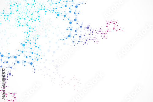 Structure molecule and communication Dna, atom, neurons. Science concept for your design. Connected lines with dots. Medical, technology, chemistry, science background. Vector illustration.