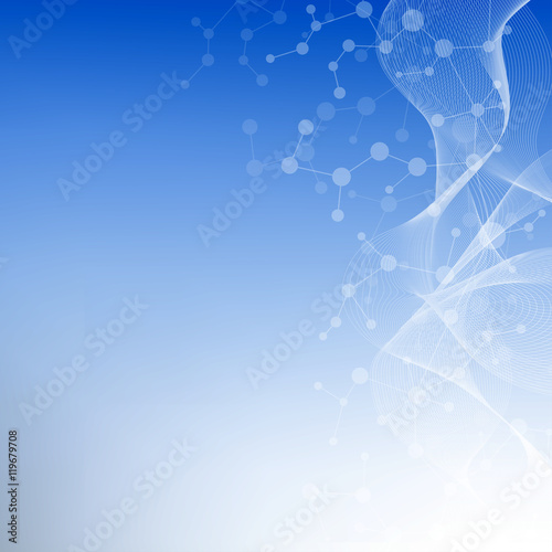 Structure molecule and communication Dna, atom, neurons. Science concept for your design. Connected lines with dots. Medical, technology, chemistry, science background. Vector illustration.
