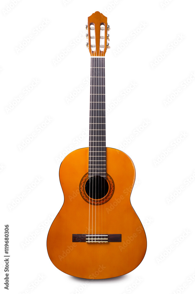 Orange acoustic guitar isolated