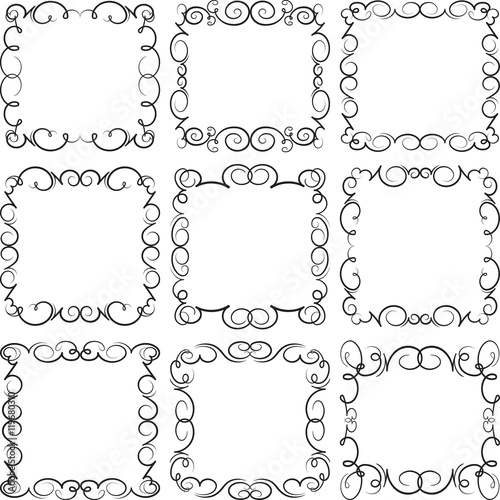 Set of 9 decorative vector frames.
