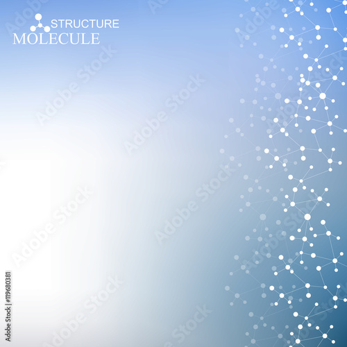 Structure molecule and communication Dna, atom, neurons. Science concept for your design. Connected lines with dots. Medical, technology, chemistry, science background. Vector illustration.