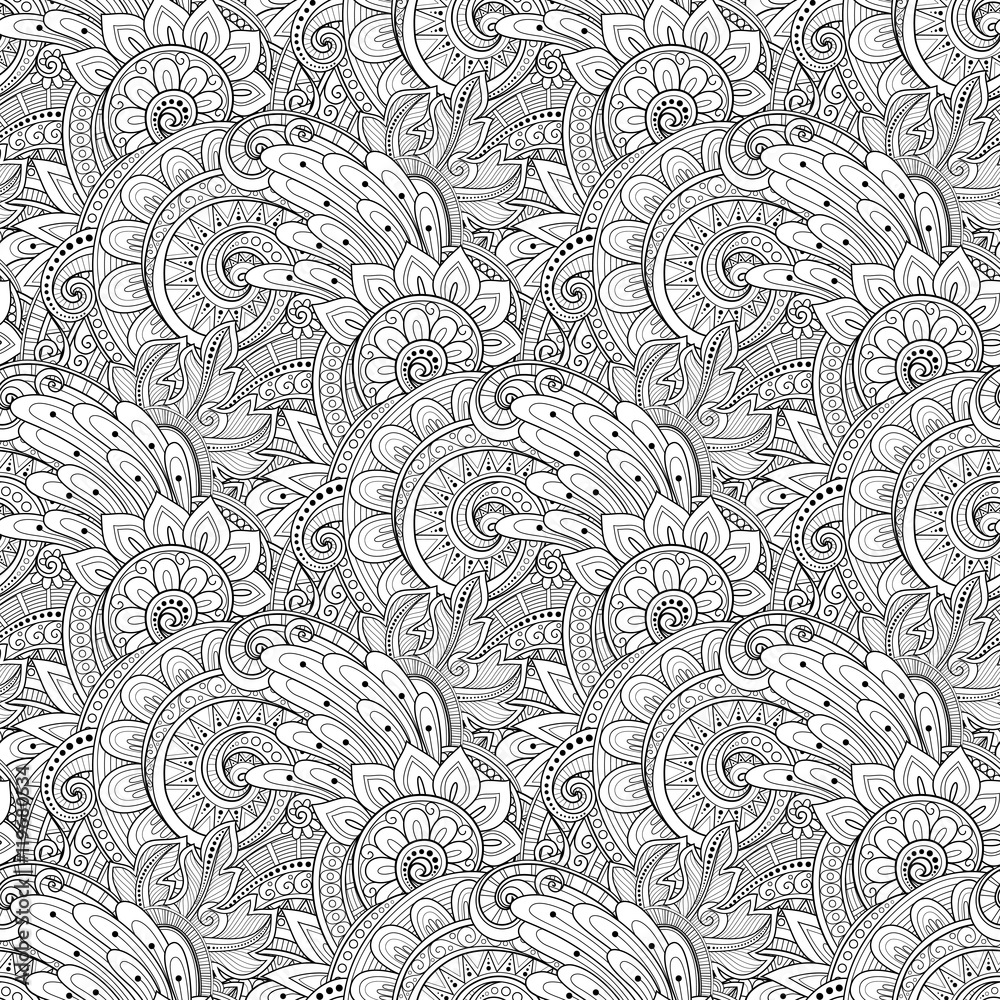 Fototapeta premium Vector Seamless Monochrome Floral Pattern