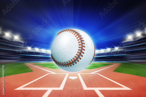 baseball ball with baseball stadium in motion blur