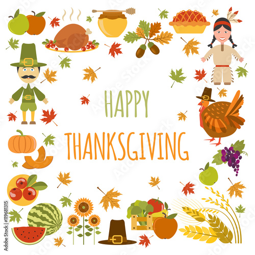 Thanksgiving day icon set. Flat style