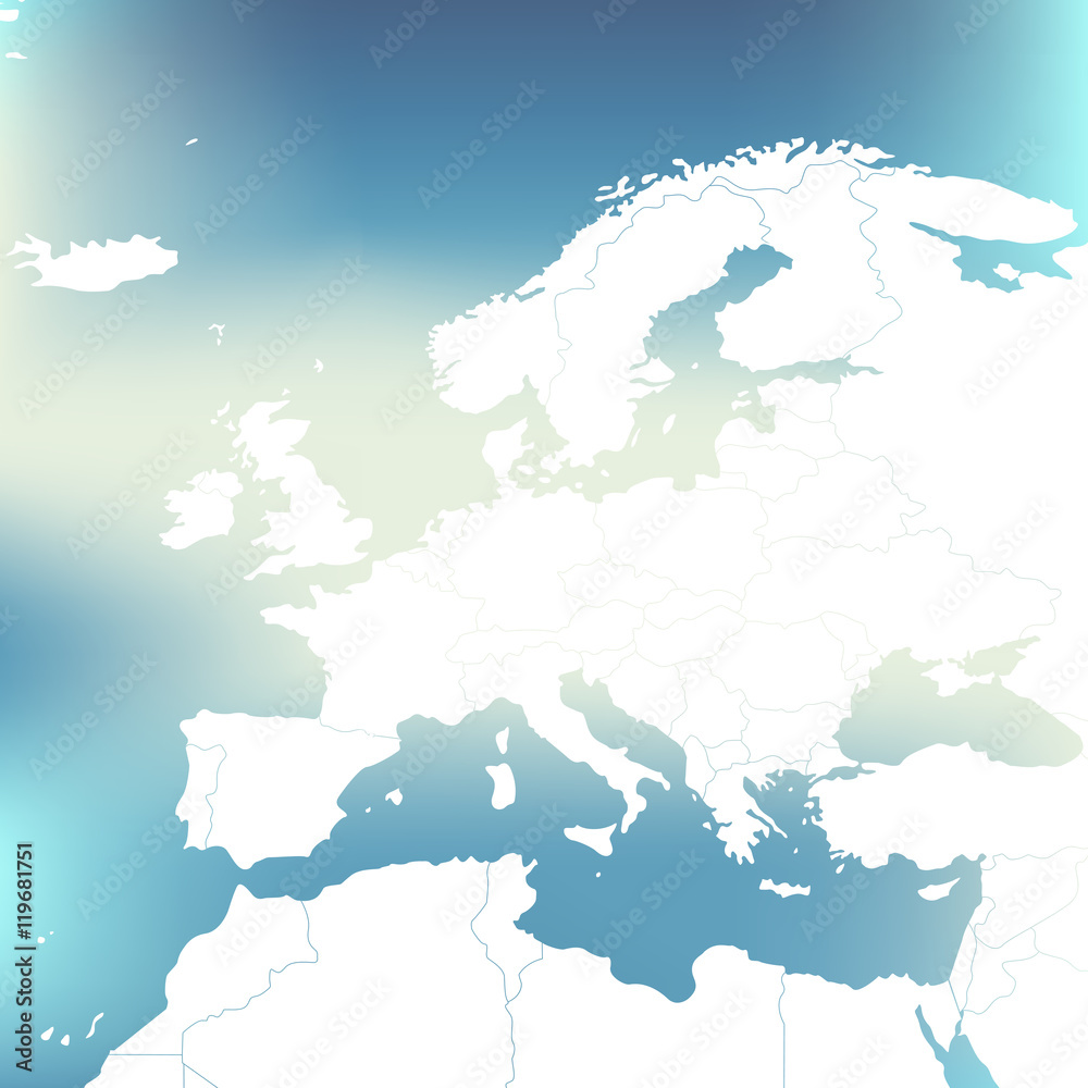 Political Map Of Europe. Abstract blurred background. Vector Illustration.