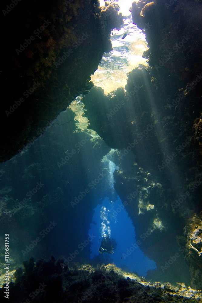 underwater cavern and caves