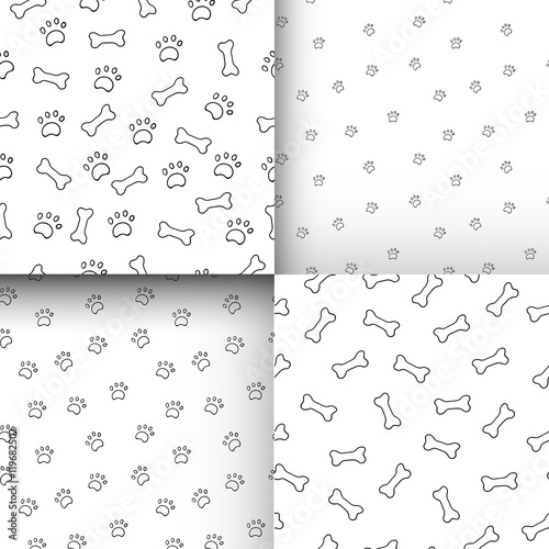 Set of seamless patterns with paws and bones.