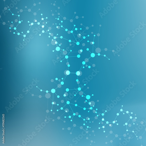 Structure molecule and communication Dna, atom, neurons. Science concept for your design. Connected lines with dots. Medical, technology, chemistry, science background. Vector illustration.
