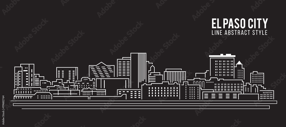 Cityscape Building Line art Vector Illustration design - El Paso city - obrazy, fototapety, plakaty 