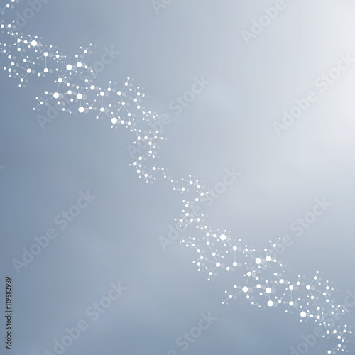 Structure molecule and communication Dna, atom, neurons. Science concept for your design. Connected lines with dots. Medical, technology, chemistry, science background. Vector illustration.