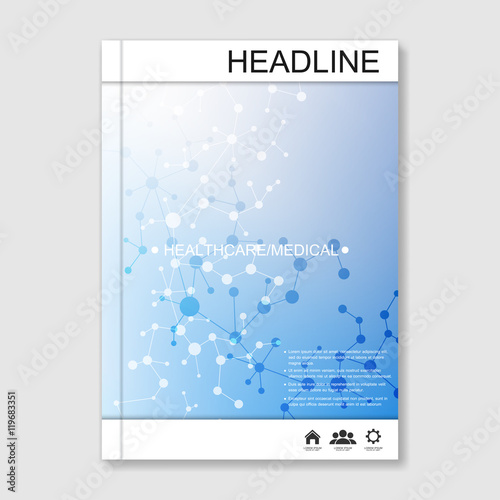 Science vector background. Modern vector templates for brochure, flyer, cover magazine or report in A4 size. Molecule structure and communication on the blue background. photo