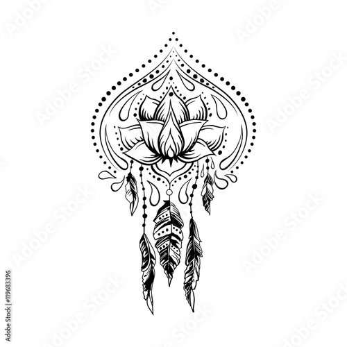 Doodle style hand drawn ornamental lotus