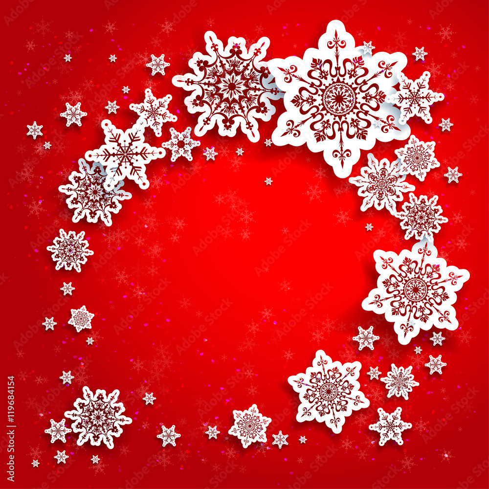 Snowflakes frame on red background Snowflakes frame on red background