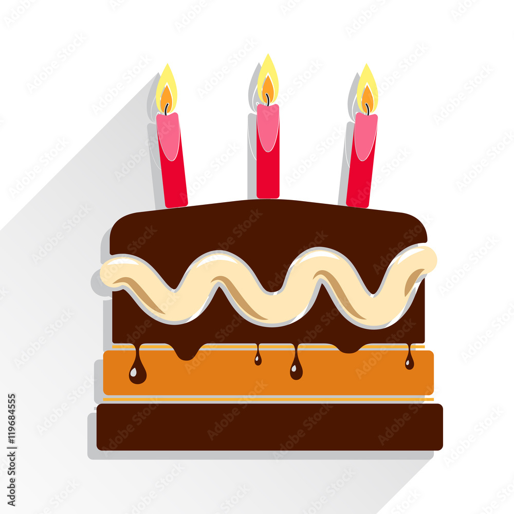 Birthday cake flat icon with candle and long shadow - Happy Birthday Birthday cake flat icon with candle and long shadow - Happy Birthday