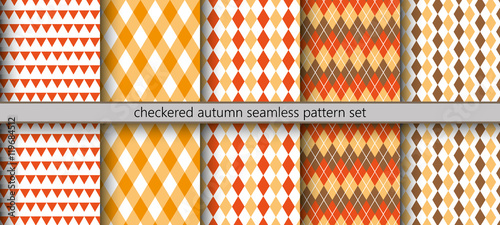 Checkered autumn seamless pattern set