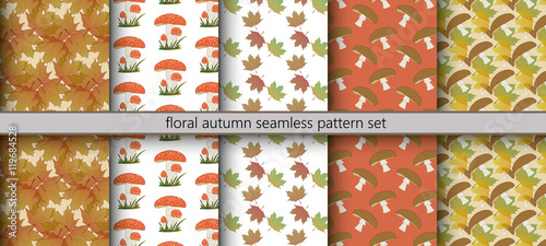 Floral autumn seamless pattern set