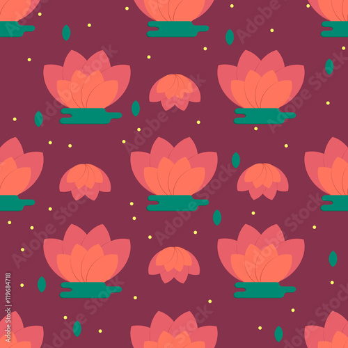 Children s room decoration pattern with chinese lotus flowers. Colored flower background for wallpaper  decoration  textile.
