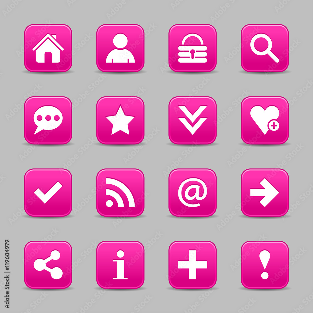 Pink satin icon web button with white basic sign Pink satin icon web button with white basic sign