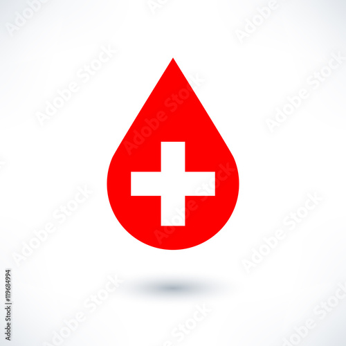 Donate drop blood red sign with white cross