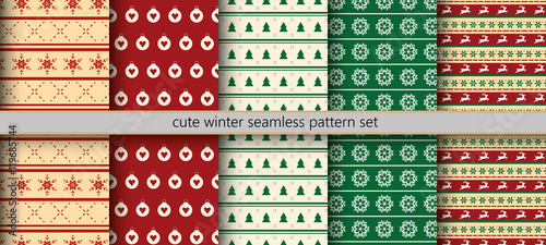 Cute winter seamless pattern set