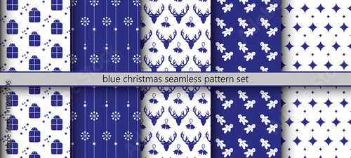second blue winter seamless pattern set