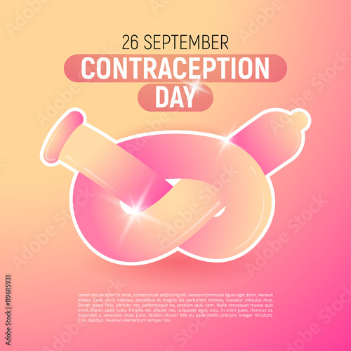 Knotted condom to the contraception day. Vector illustration.