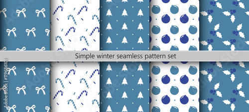 Simple winter seamless pattern set