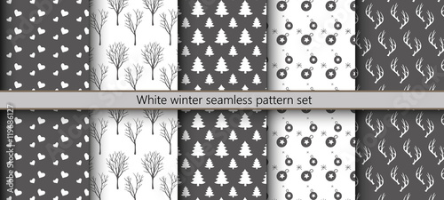 White winter seamless pattern set