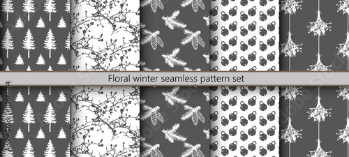 Floral winter seamless pattern set