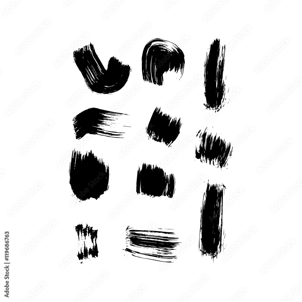 Collection of black ink hand drawn paintbrush brush vector illustration. For decorative banner design. Collection of black ink hand drawn paintbrush brush vector illustration. For decorative banner design.